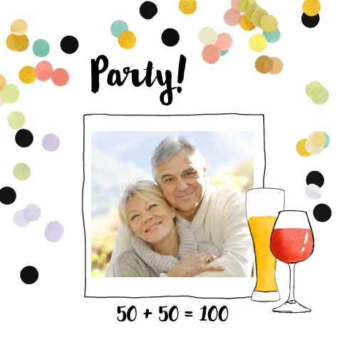 Dubbel feest uitnodiging met foto en confetti