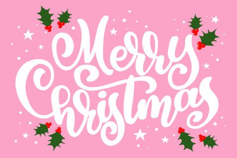 Zakelijke kerstkaart Merry Christmas tekst, sterren en hulstbladeren