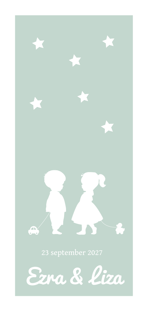 Silhouet geboortekaartje tweeling mintgroen