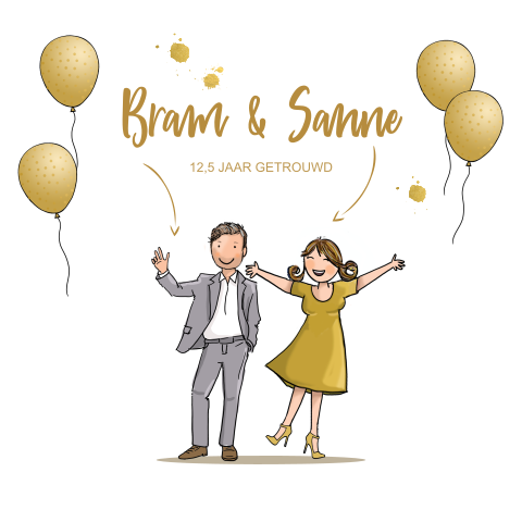 Uitnodiging 12,5 jarig jubileum poppetjes met ballonnen