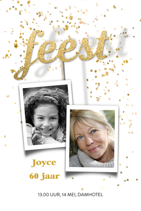Uitnodiging met foto 60e verjaardag uitnodiging confetti