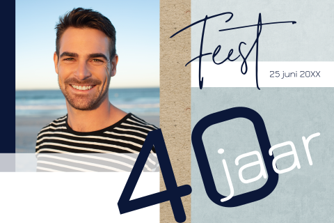 Stoere uitnodiging met foto kraft structuur leeftijd aanpasbaar