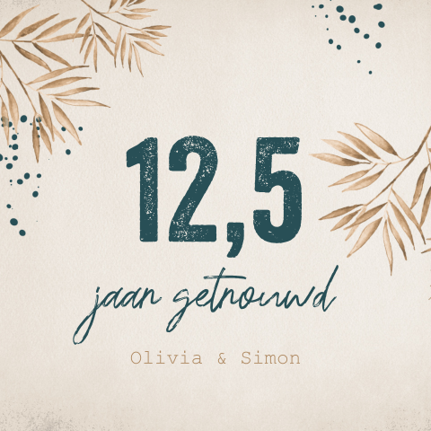 Uitnodiging 12,5 jarig jubileum met bladeren en spetters