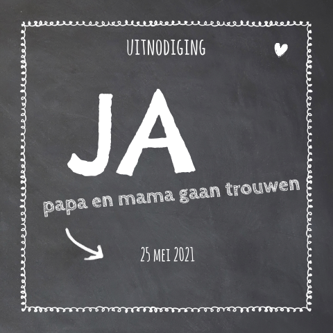 Huwelijkskaart schoolbord print papa en mama gaan trouwen