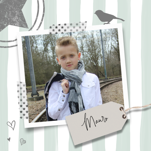 Gestreepte communiekaart jongen met foto chique