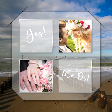 Trouwkaart huwelijk aan zee met fotocollage