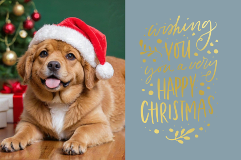 Kerstkaart folie goud Happy Christmas achtergrondkleur aanpasbaar