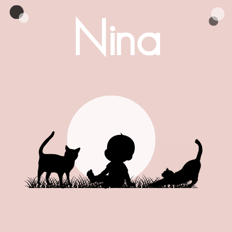 Silhouet geboortekaartje meisje met 2 katten