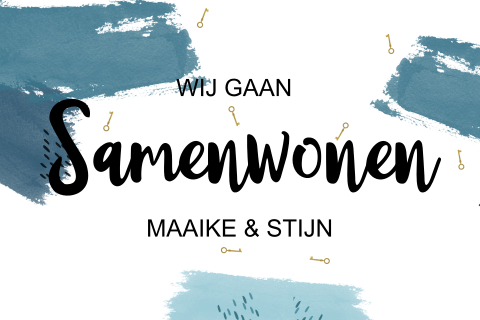 Wij gaan samenwonen kaart watercolor met stipjes blauw