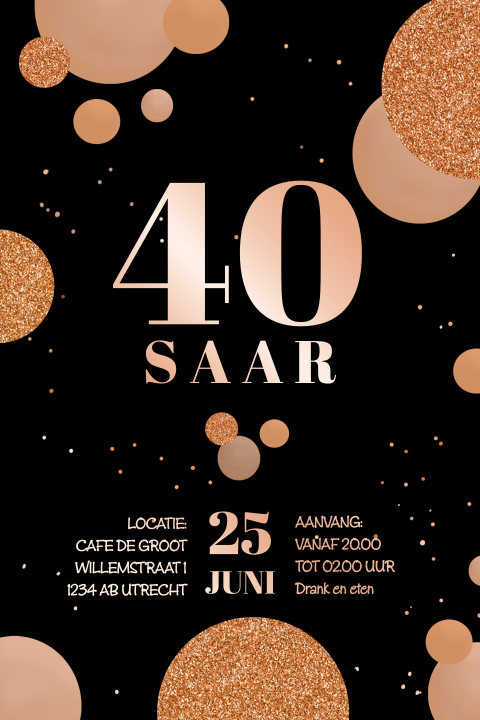Uitnodiging 40 jaar verjaardag met hippe confetti