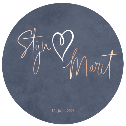 Ronde trouwkaart beton look blauwe kleur met foliedruk