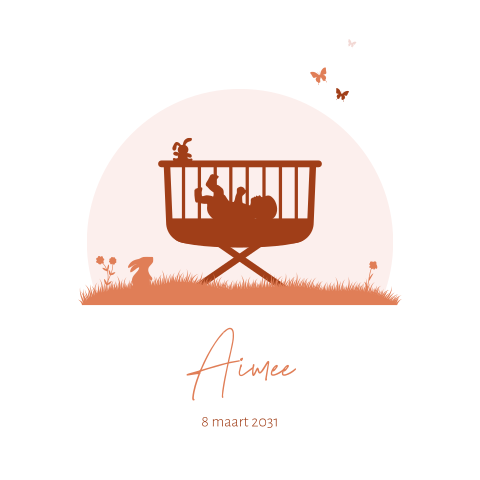 Geboortekaartje met silhouet van een meisje in wiegje