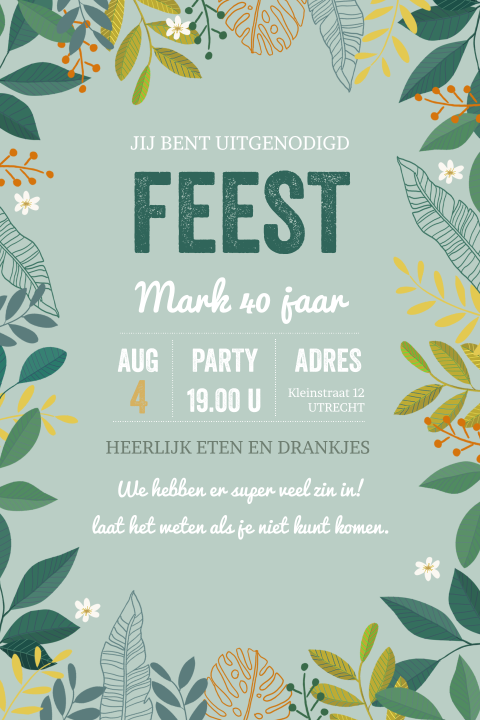 Uitnodiging 40e verjaardagsfeestje takjes staand