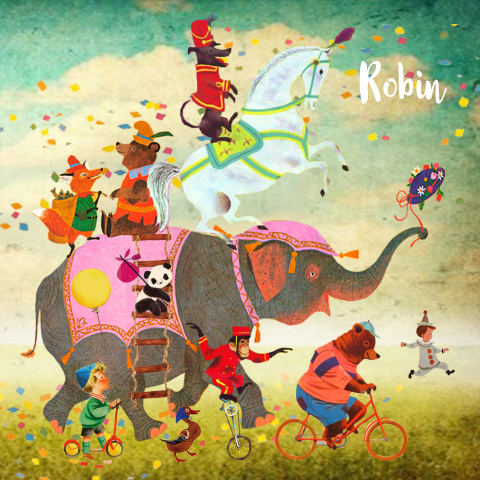 Geboortekaartje met vrolijke circus dieren