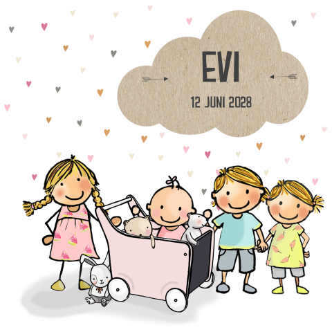 Geboortekaartje 4e kindje meisje getekend