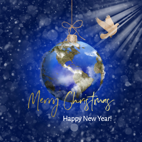 Zakelijke kerstkaart wereld kerstbal en duif