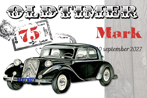 Uitnodiging verjaardagskaart feest 75e met oldtimer