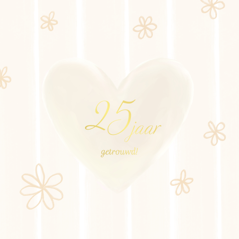 Jubileum uitnodiging 25 jaar getrouwd beige strepen en hart