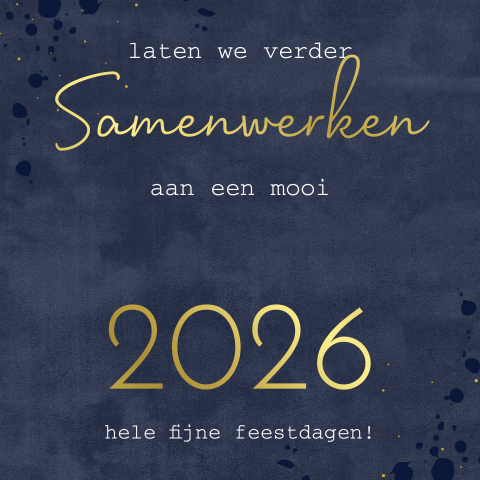Kerstkaart bedrijf samenwerken nieuwjaar blauw en goud