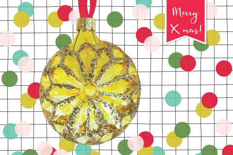 Kerstkaart confetti en nostalgische kerstbal