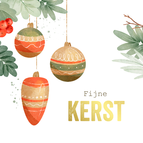 Kerstkaart met getekende kerstballen