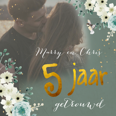 Jubileum uitnodiging 5 jaar getrouwd goud look