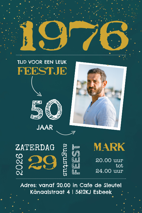 Uitnodiging verjaardag man 50 jaar uit 1976 groen