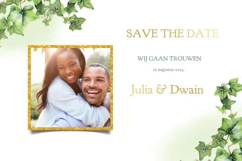 Save the date kaart met bladeren van klimop