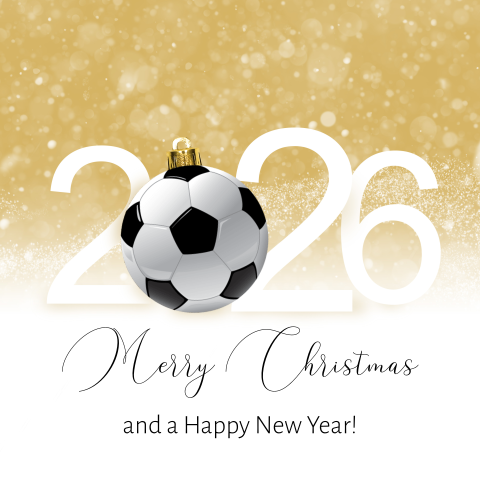 Voetbal kerstkaart met goudkleur en voetbal