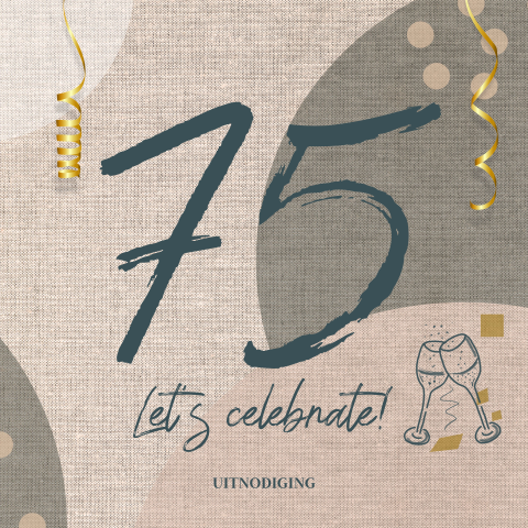 Uitnodiging verjaardag 75 jaar linnen look met slingers