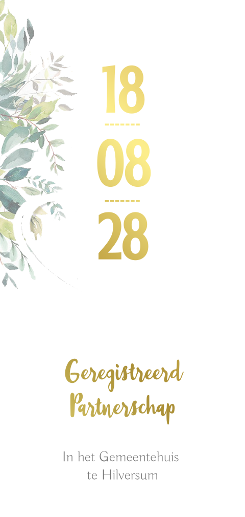 Goudfolie Geregistreerd partnerschap uitnodigingskaart met takjes 