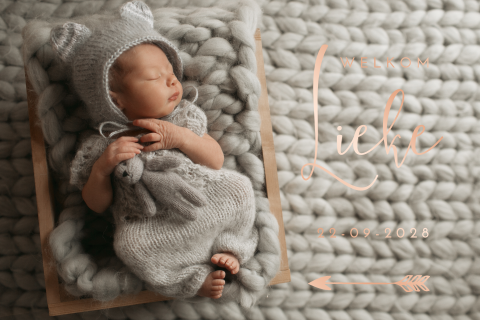 Geboortekaart foto met goudfolie letters