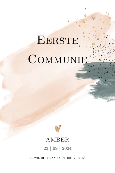 Communie uitnodiging modern met verfstrepen