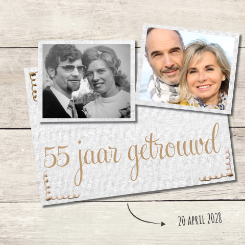 Foto collega uitnodiging feestje 55 jaar getrouwd met hout