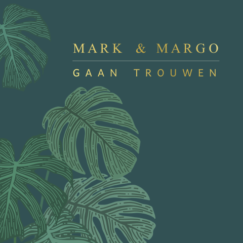Stijlvolle trouwkaart bladeren botanisch groen goudfolie
