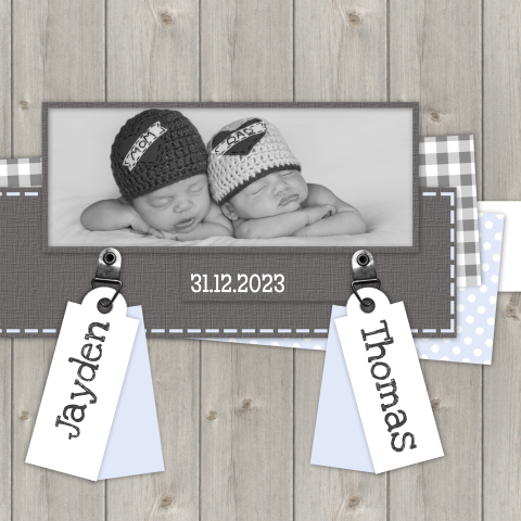 Steigerhout geboortekaartje jongen tweeling