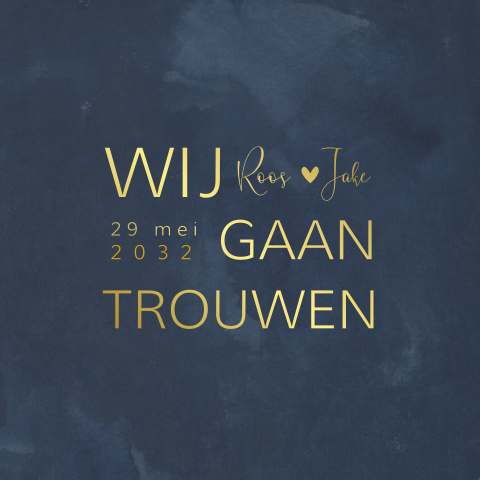 Trouwkaart modern donkerblauw met goud