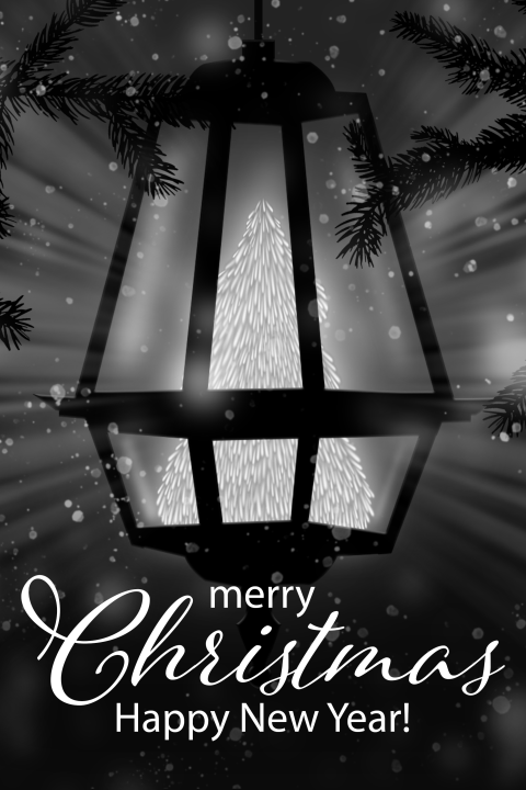 Kerstkaart lichtgevende kerstboom in een lantaarn