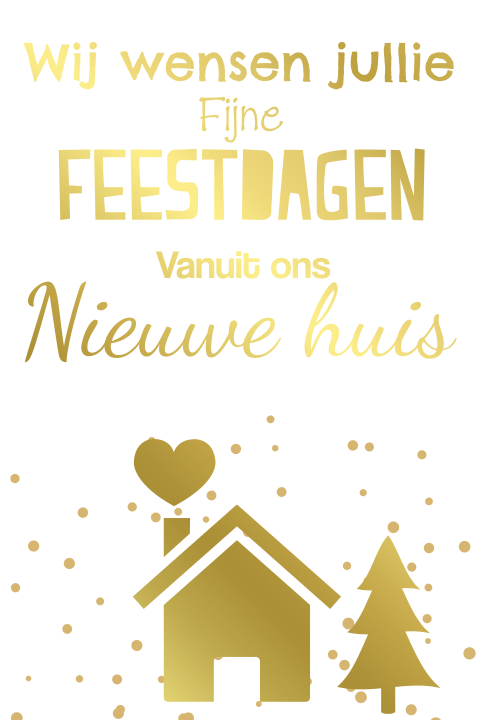 Verhuiskaart kerst huisje en goudfolie druk