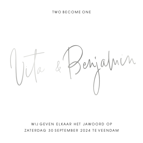 Trouwkaart zilverfolie clean ontwerp hartje 