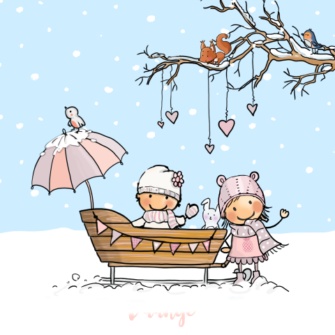 2de kindje geboortekaartje meisjes in een slee