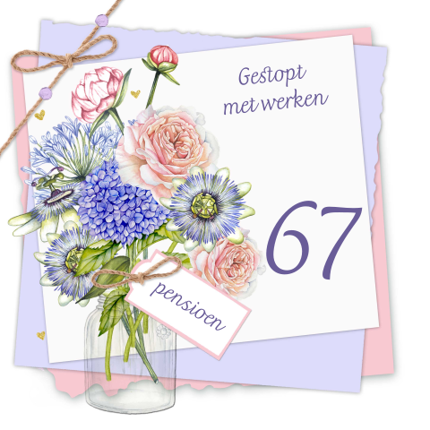 Pensioenfeestje uitnodiging vrouw met bloemen