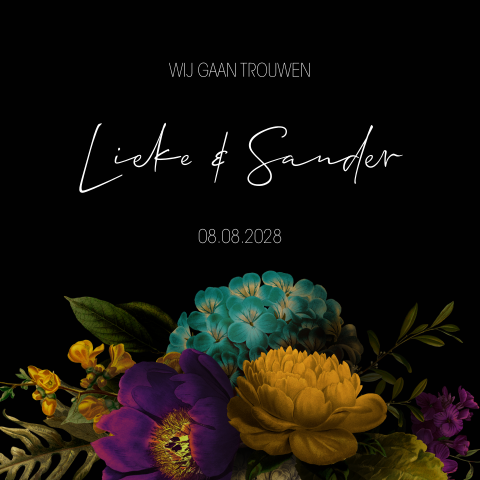 Trouwkaart met kleurrijk ontwerp met bloemen