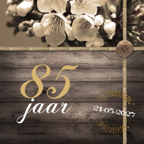 Verjaardagsuitnodiging voor 85e verjaardag hout en goud