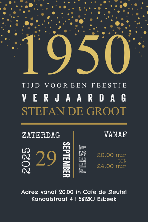 Uitnodiging 75 jaar man staand 1950 geboren