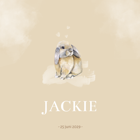 Geboortekaartje unisex met een konijntje en neutrale kleuren