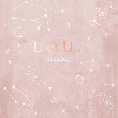 Geboortekaartje sterrenhemel foliedruk roze