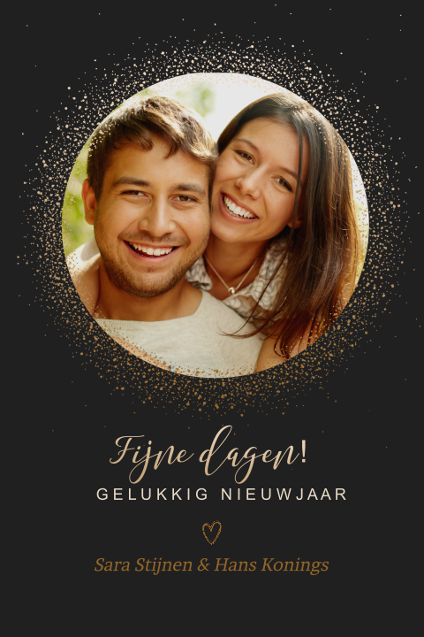 Foto kerstkaart cirkel goudlook tekst