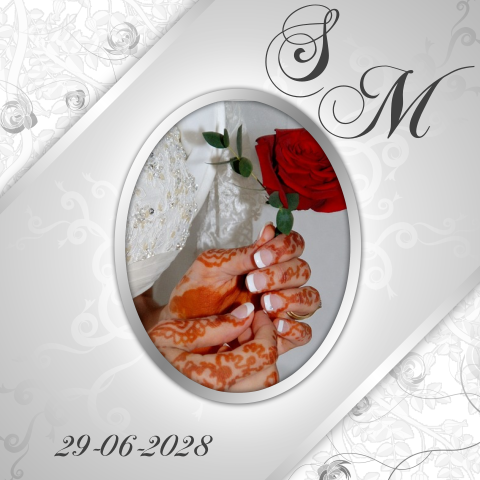 Islamitische romantische trouwkaart wit met grijze bloemen