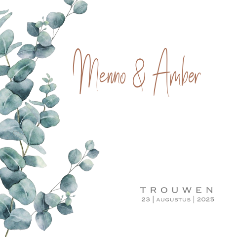 Prachtige trouwkaart met eucalyptus takken